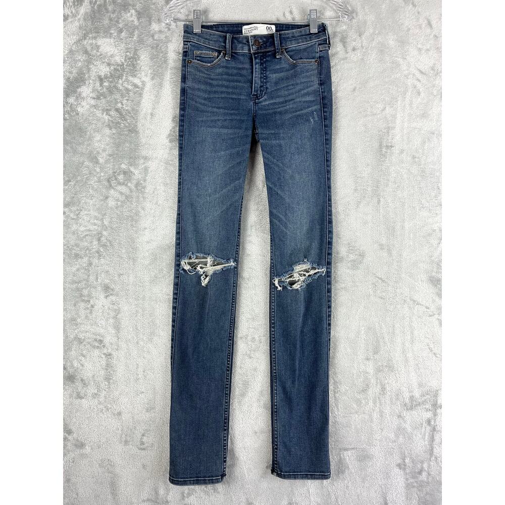 Abercrombie & Fitch Mid Rise‎ Straight Skinny Jeans 00R 24 Distressed Stretchy
